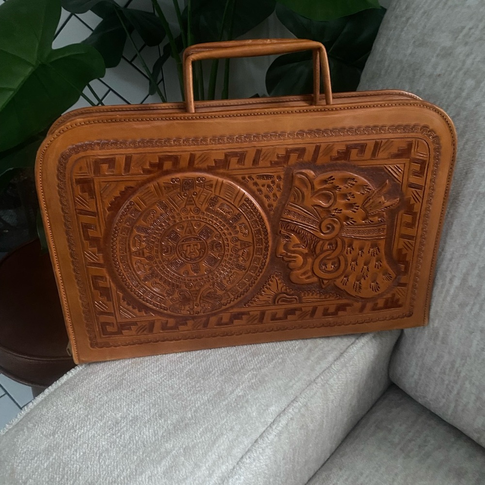 Arrow Embossed Brown Leather Briefcase